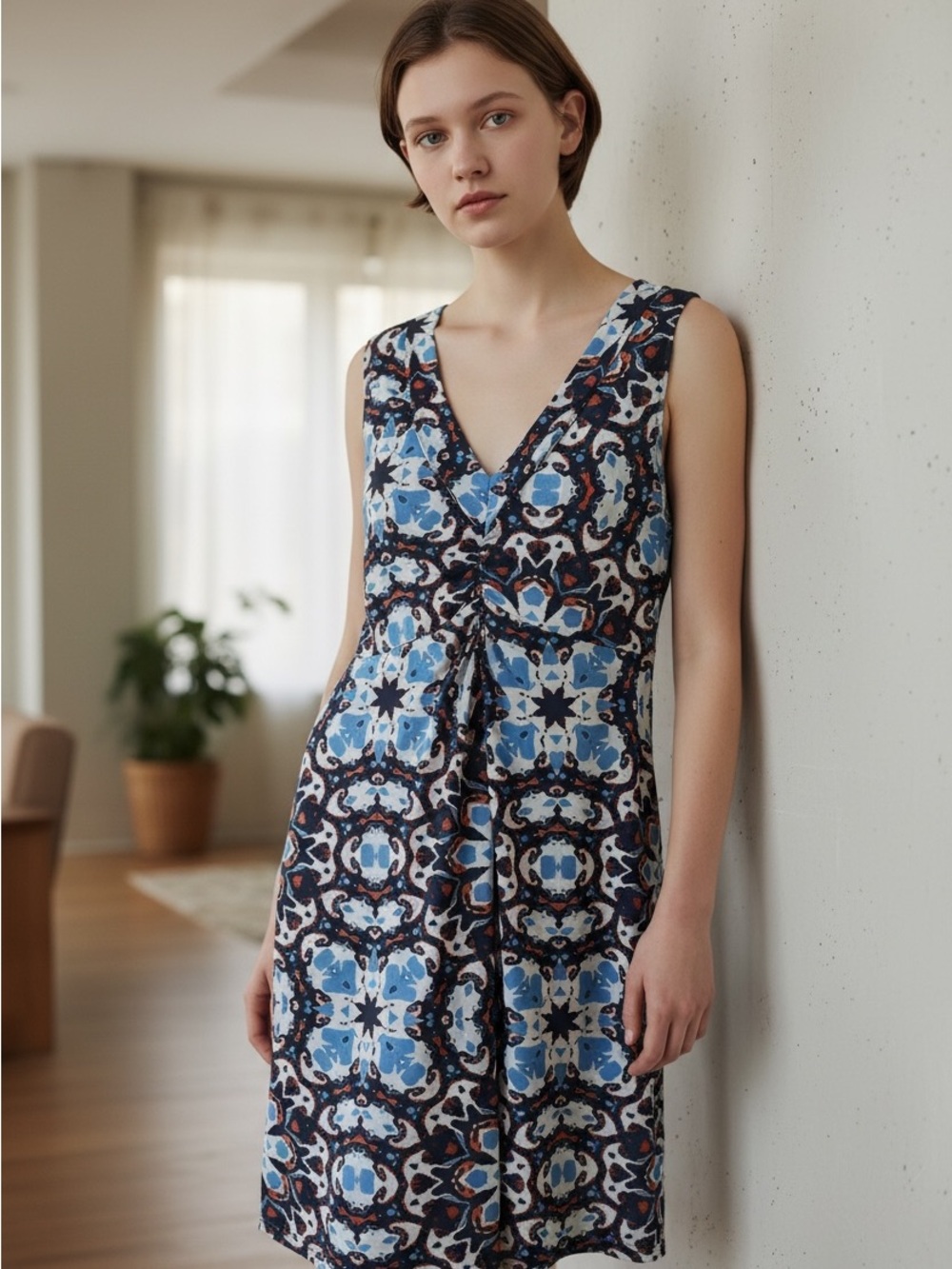 Jones New York Printed V-Neck Sleeveless Dress